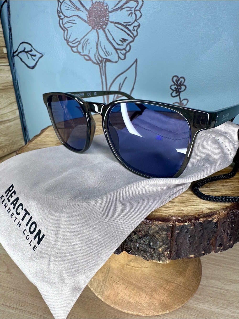 Reaction Kenneth Cole Black Frame Sunglasses with Blue Lenses